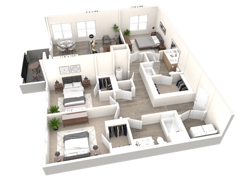 Floor plan for 3 beds, 2 baths, 1409 sqft